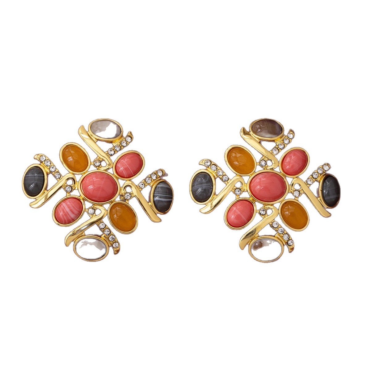 Agate S925 Silver-Needle Court-Style Retro High-End Earrings
