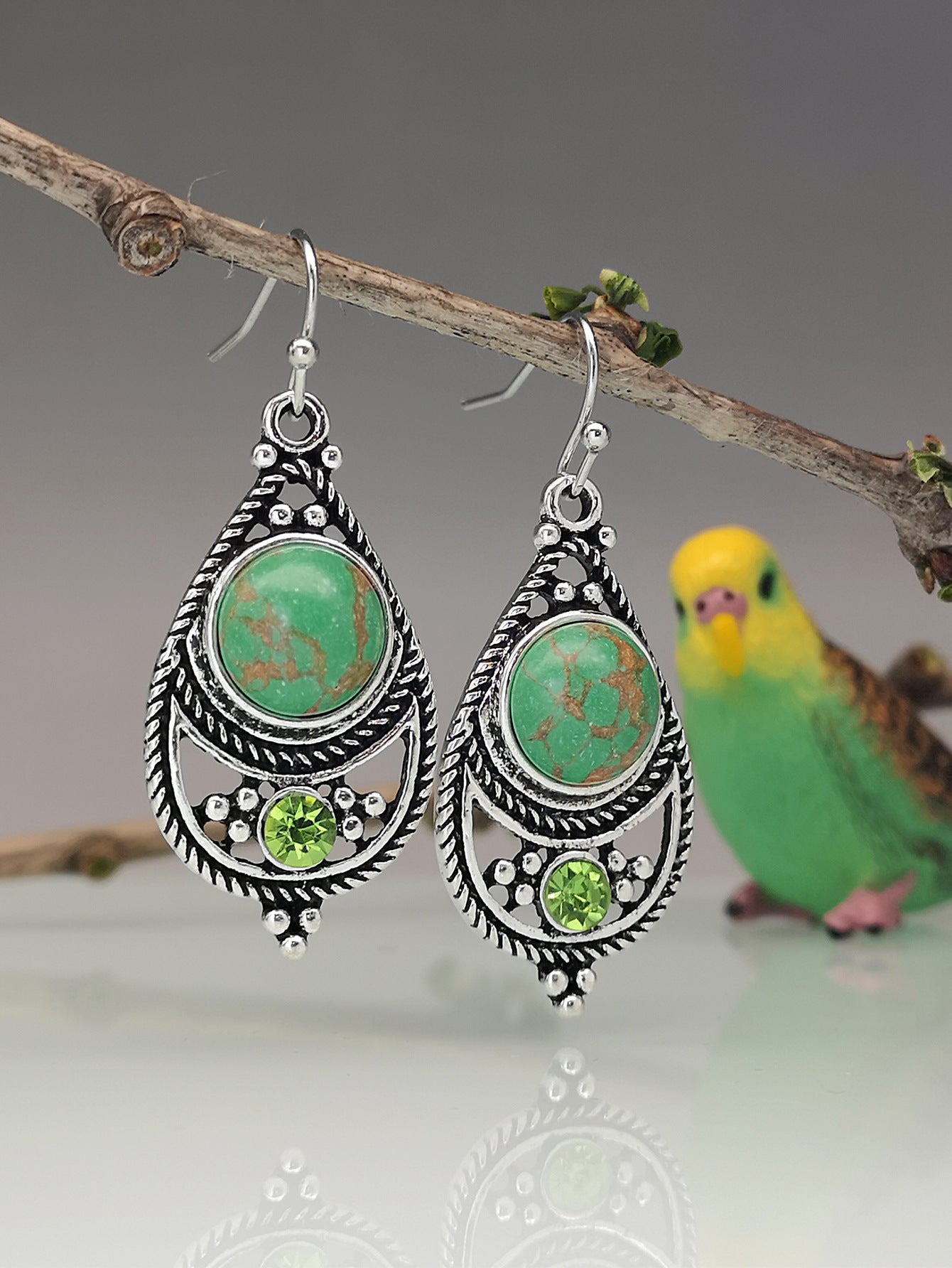 Retro Thai Silver Dragon Crystal Turquoise Earrings