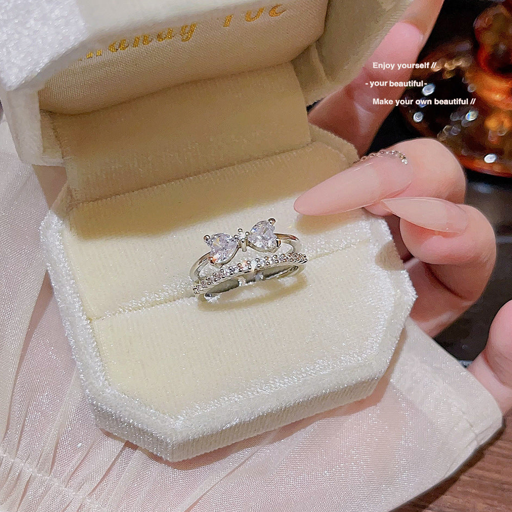 Ins Fashion Shiny Zircon Ring, Minimalist Luxury Open Band, Personalized Ladies Jewelry