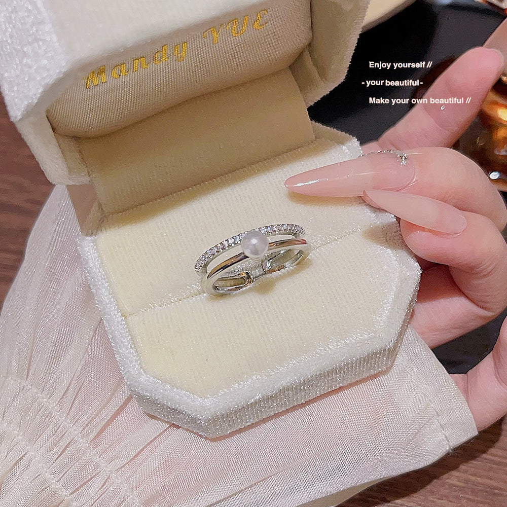 Ins Fashion Shiny Zircon Ring, Minimalist Luxury Open Band, Personalized Ladies Jewelry