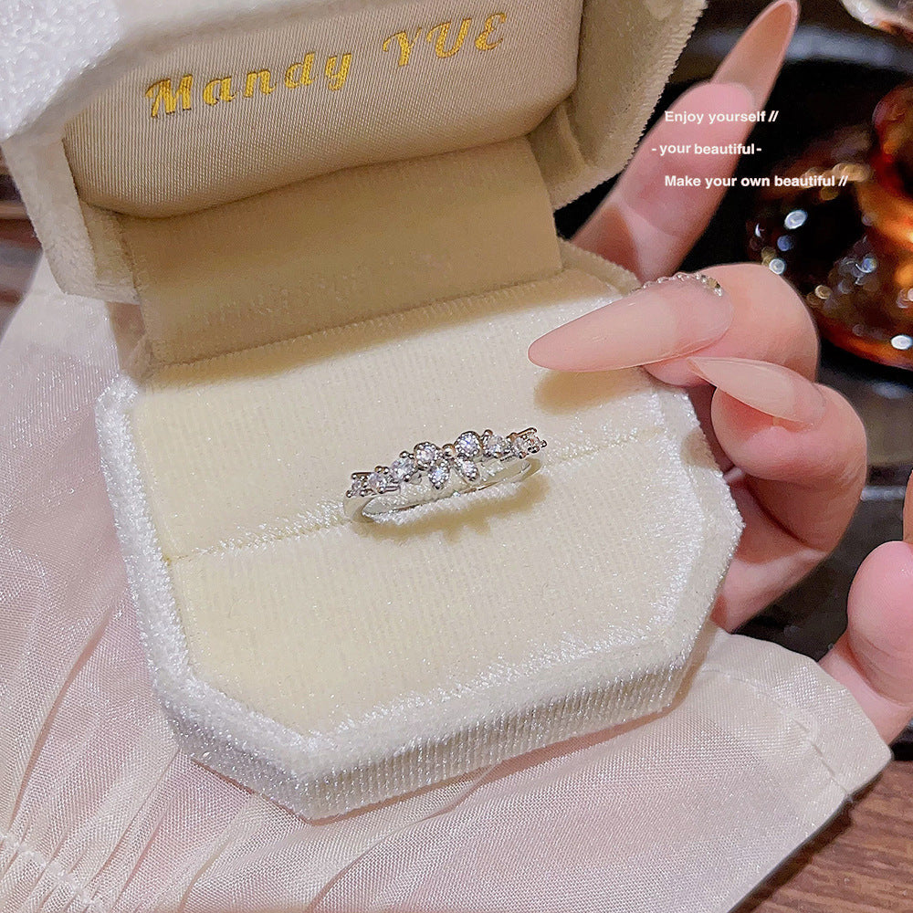 Ins Fashion Shiny Zircon Ring, Minimalist Luxury Open Band, Personalized Ladies Jewelry