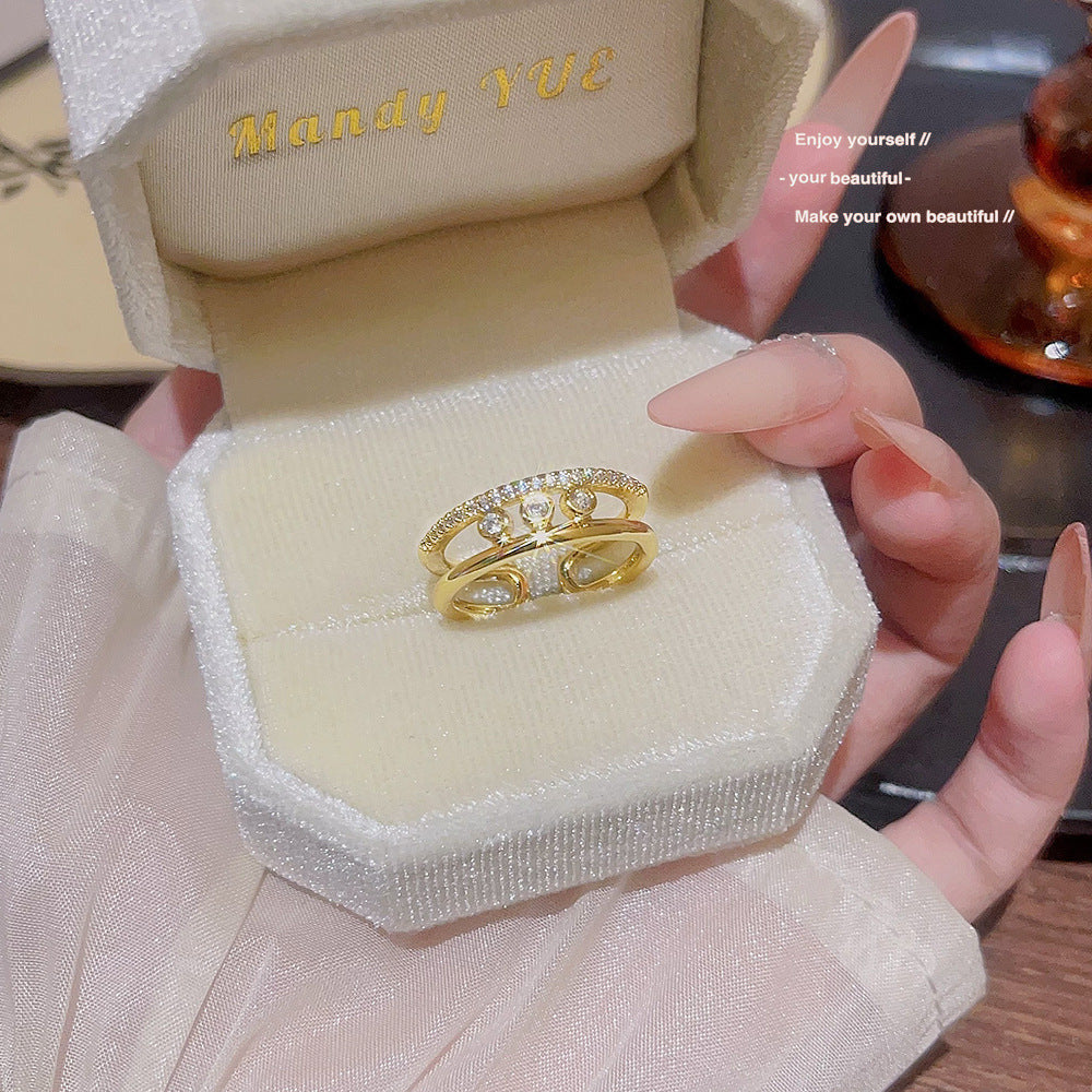 Ins Fashion Shiny Zircon Ring, Minimalist Luxury Open Band, Personalized Ladies Jewelry