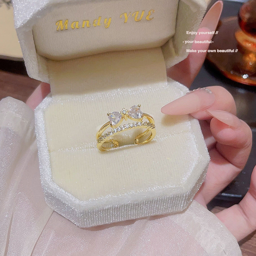 Ins Fashion Shiny Zircon Ring, Minimalist Luxury Open Band, Personalized Ladies Jewelry